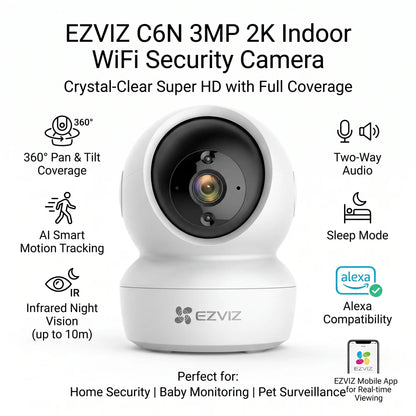 EZVIZ C6N 3MP 2K WiFi Indoor Security Camera with Smart Tracking