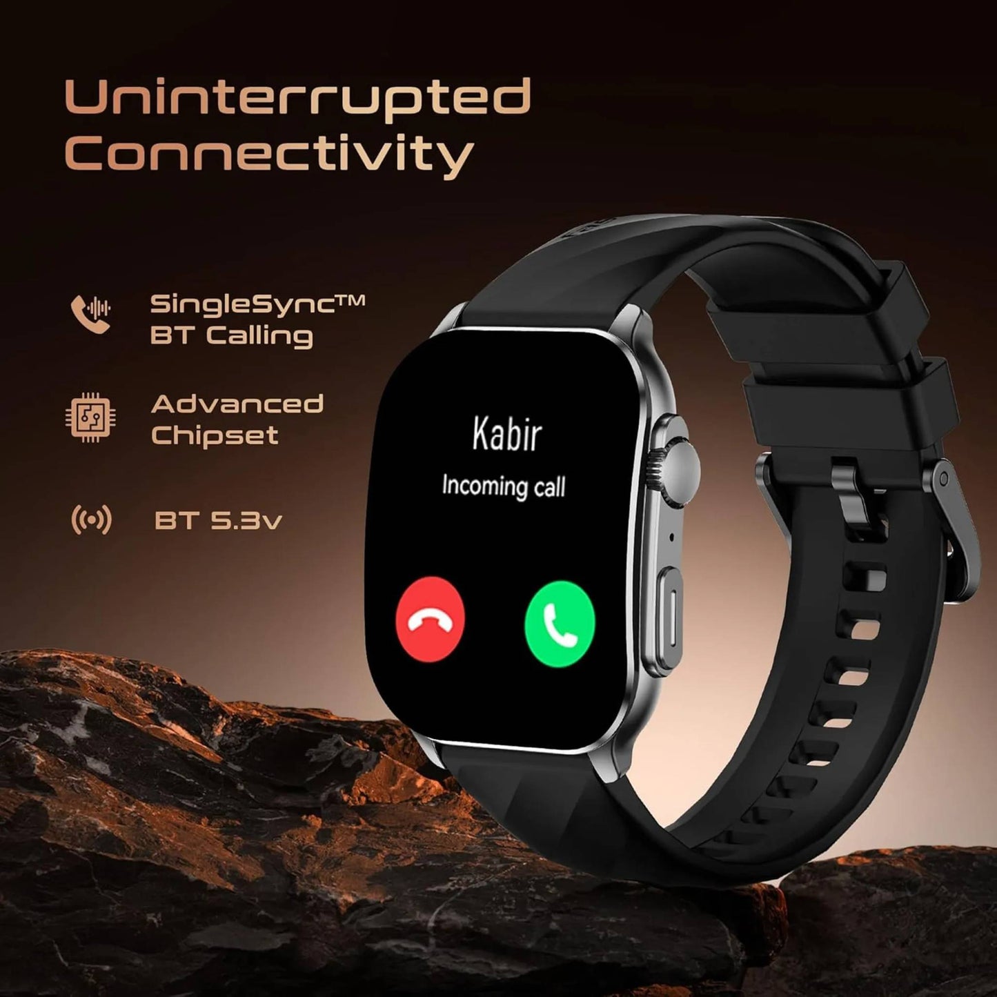 Titan Fastrack Horizon S1 Smartwatch, 1.96 inches AMOLED Display, Gun Metal Case with Black Silicone Strap