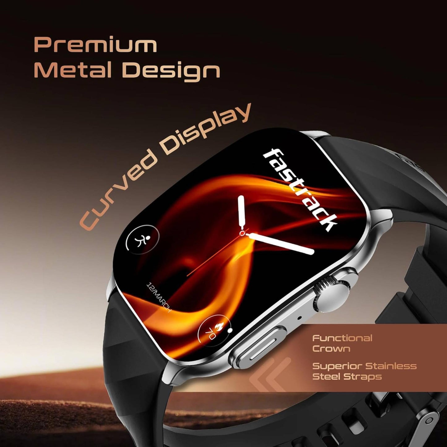 Titan Fastrack Horizon S1 Smartwatch, 1.96 inches AMOLED Display, Gun Metal Case with Black Silicone Strap