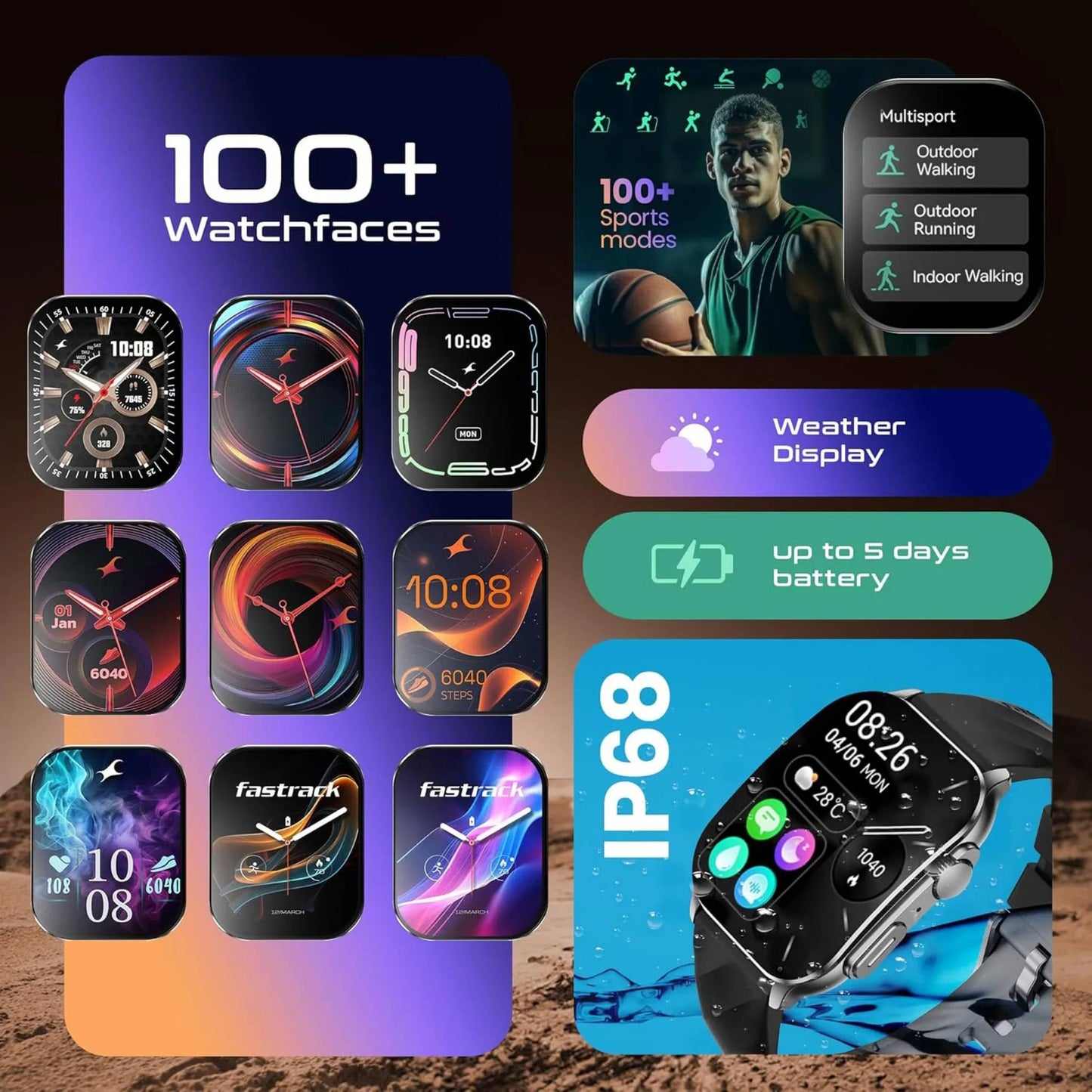 Titan Fastrack Horizon S1 Smartwatch, 1.96 inches AMOLED Display, Gun Metal Case with Black Silicone Strap