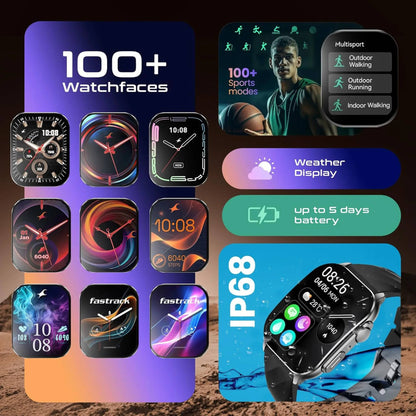 Titan Fastrack Horizon S1 Smartwatch, 1.96 inches AMOLED Display, Gun Metal Case with Black Silicone Strap