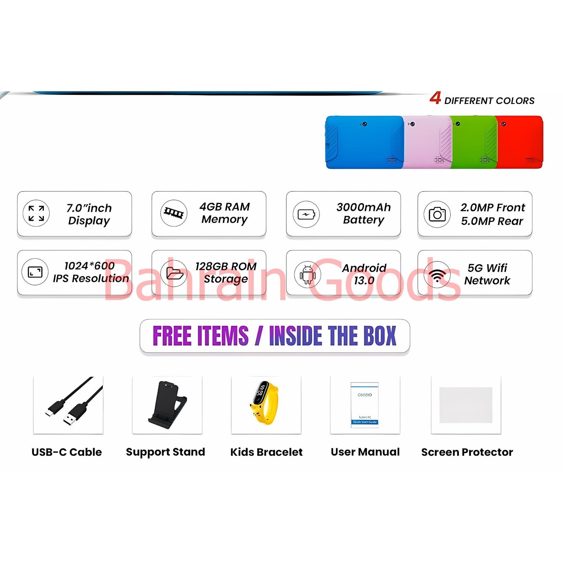 Oteeto Tab 4 Kids Edition 7"inch Display Kids 5G Tablet 4GB/128GB | Bahrain Goods