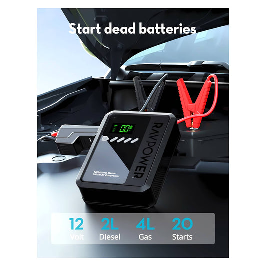 RavPower 2-in-1 Jump Starter RP-PB1240 Power Bank | 29.6Wh With Air Pump