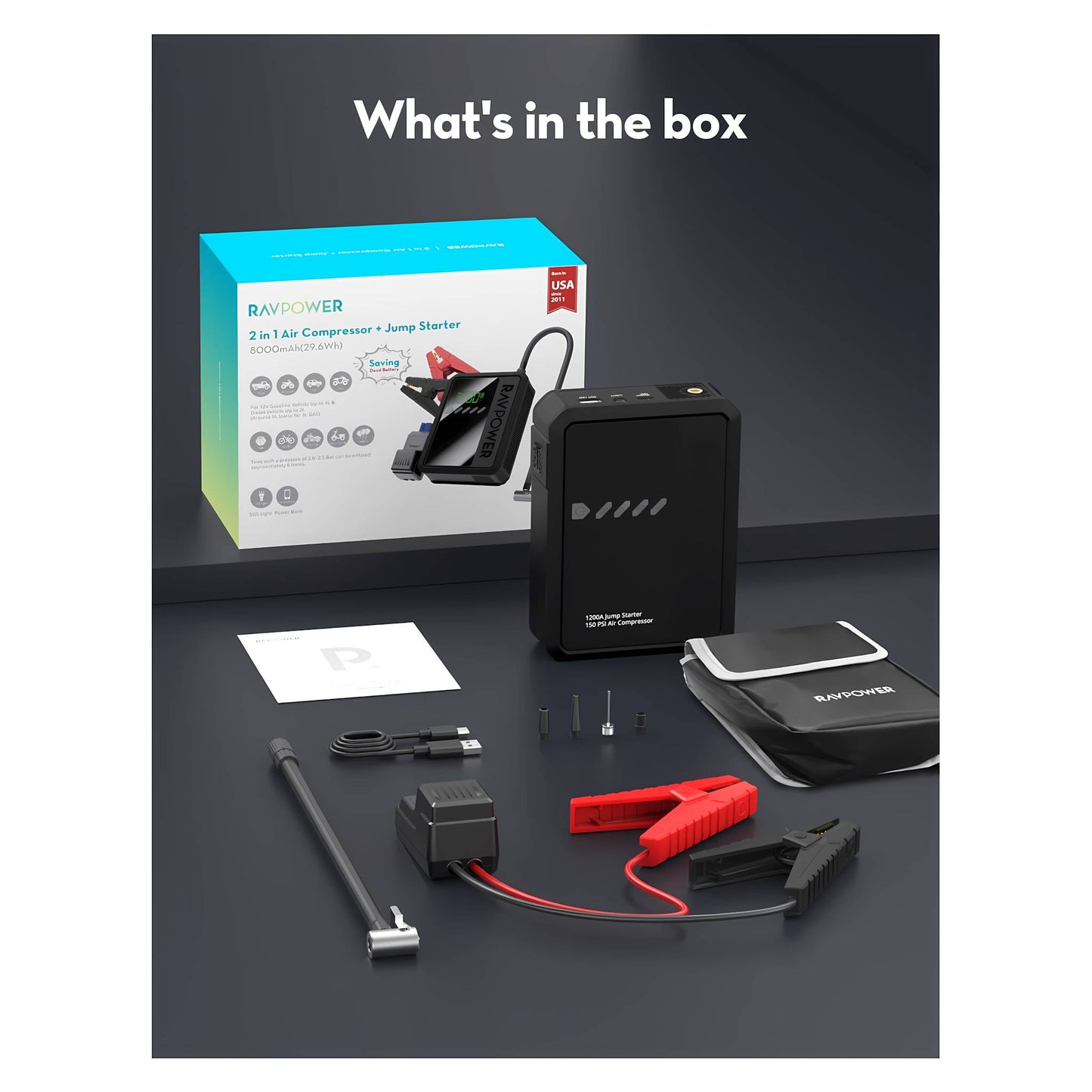 RavPower 2-in-1 Jump Starter RP-PB1240 Power Bank | 29.6Wh With Air Pump