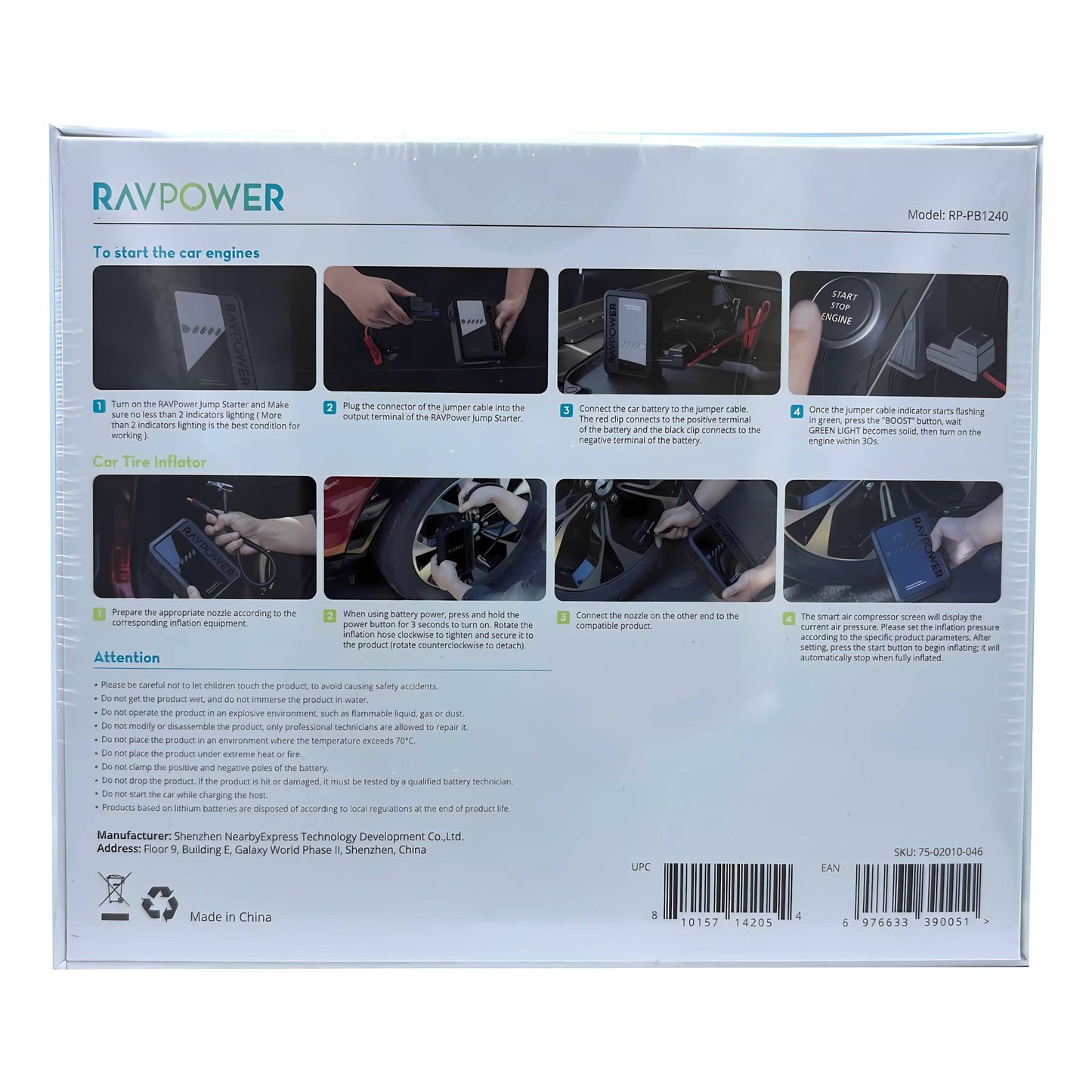 RavPower 2-in-1 Jump Starter RP-PB1240 Power Bank | 29.6Wh With Air Pump