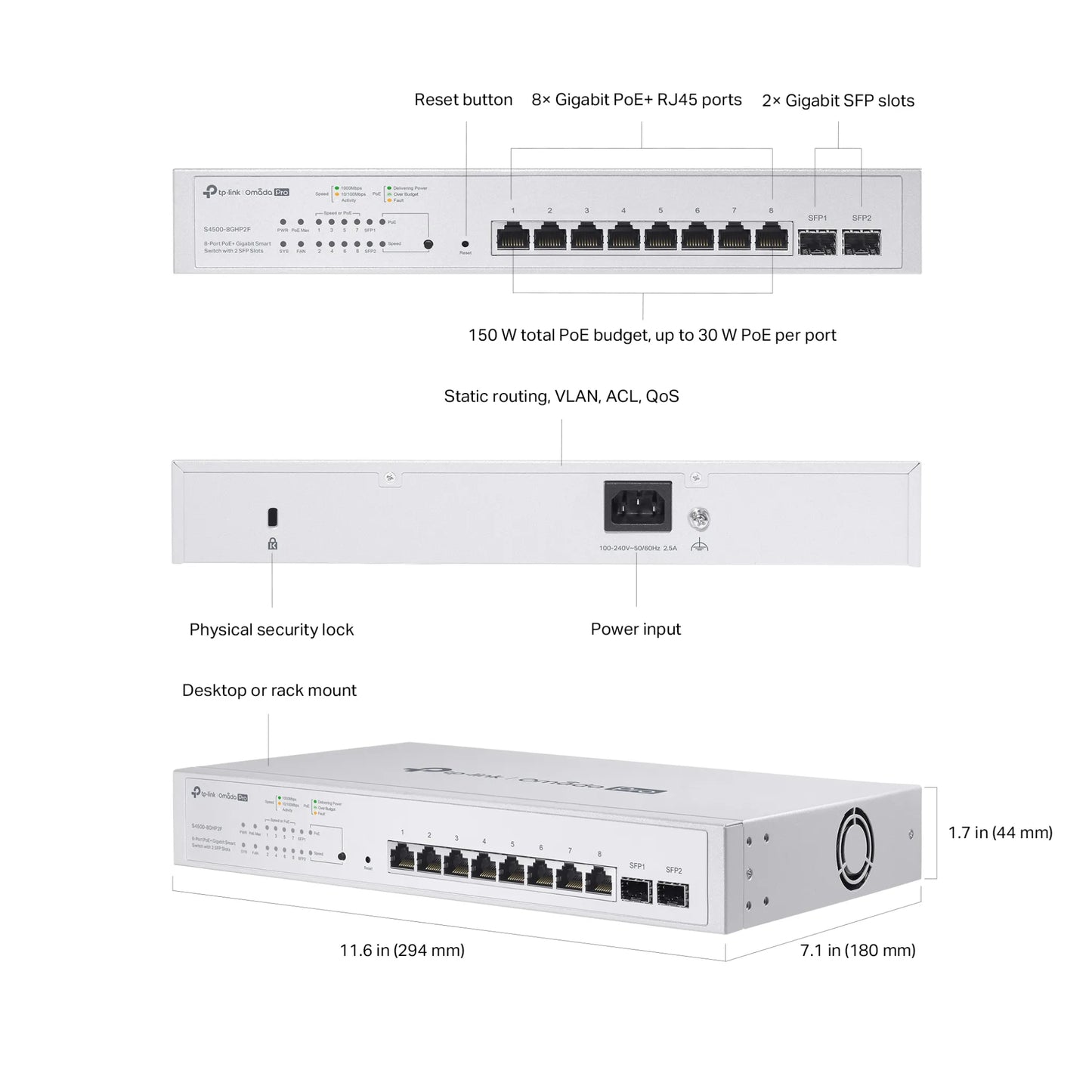 TP-Link Omada Pro S4500-8GHP2F 8-Port PoE+ Switch