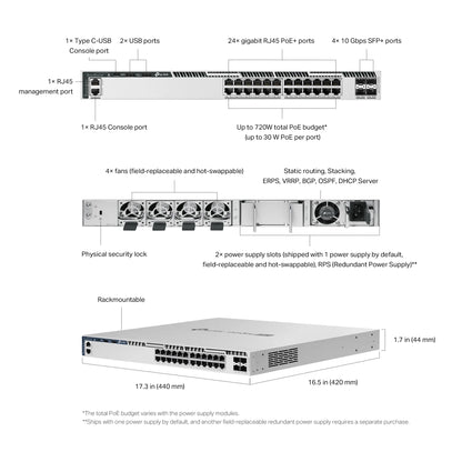 TP-Link Omada Pro S6500-24GP4XF L3 PoE+ Switch