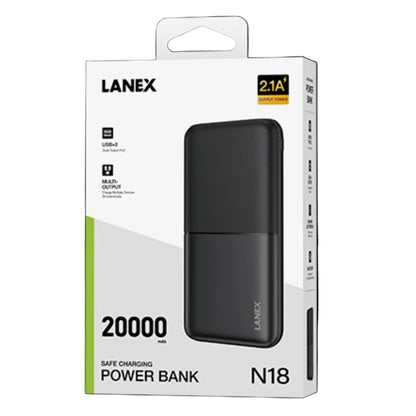 LANEX N18 20000mAh Fast Charging Power Bank 10W Dual USB Portable Charger