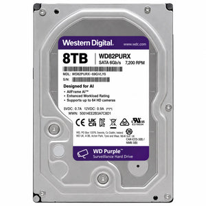 Western Digital - WD 8TB Purple Surveillance Internal Hard Drive - 7200 RPM Class, SATA 6 Gb Design for AI | WD82PURX