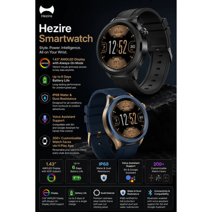 Hezire HWatch Crown Smartwatch – 1.43" AMOLED Display, IP68, 6-Day Battery | HEZ-SW-10