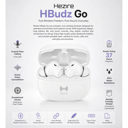Hezire HBudz Go True Wireless Earbuds Black HEZ-TWS-750 | ANC & 37H Playtime