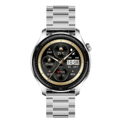 Fastrack Elite Smartwatch with a 1.43″ HD round display, always-on display (AOD), Bluetooth calling, weather updates, daily activity tracking, and a premium metal strap.